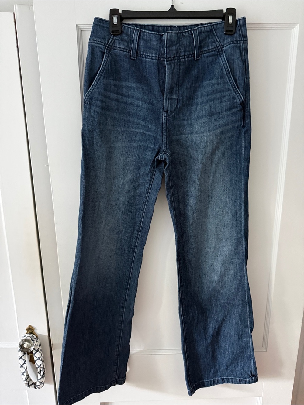 Pilcro Dark Blue Flared Wide-Leg Jeans